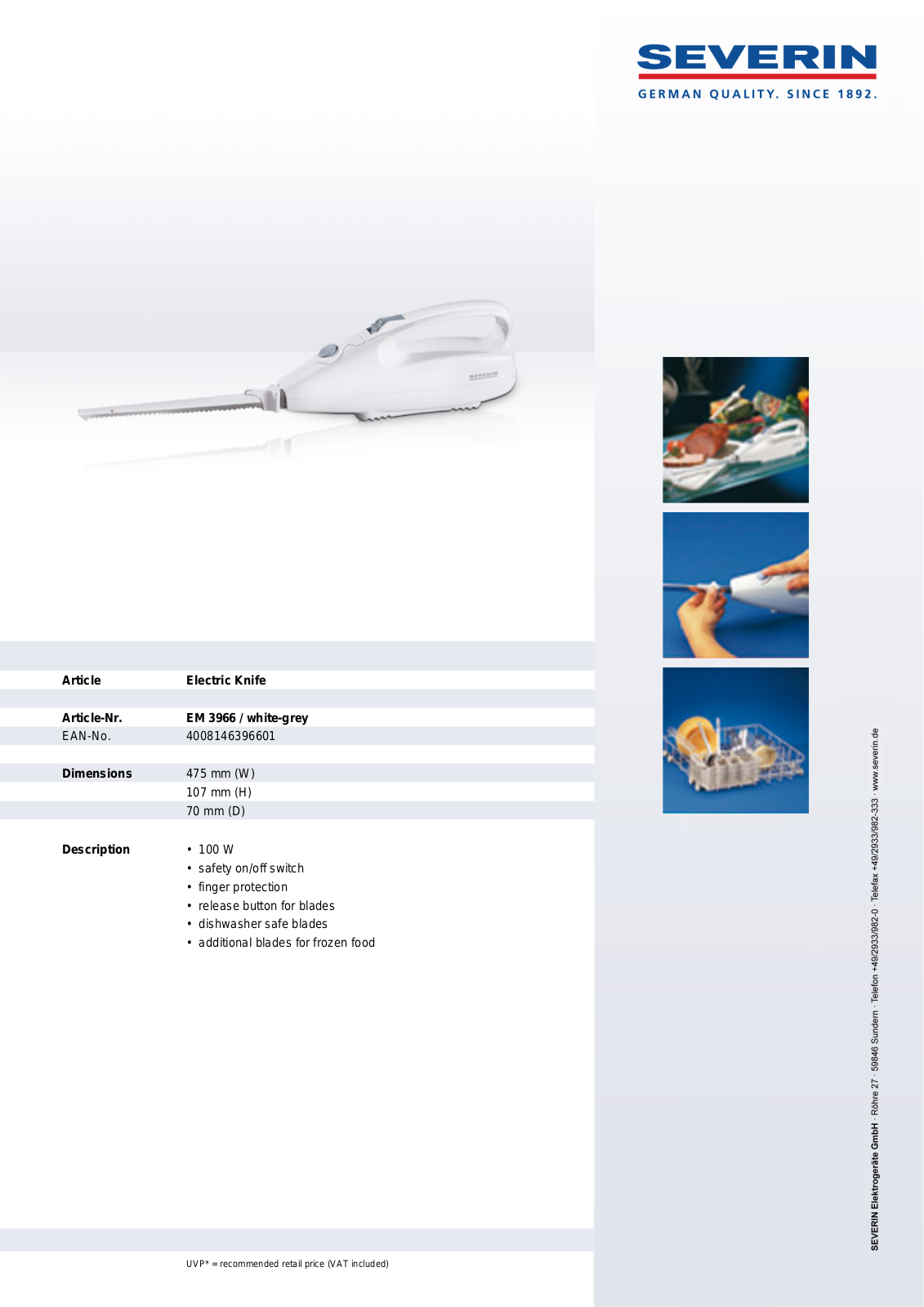 Severin EM 3966, ELECTRIC KNIFE User Manual