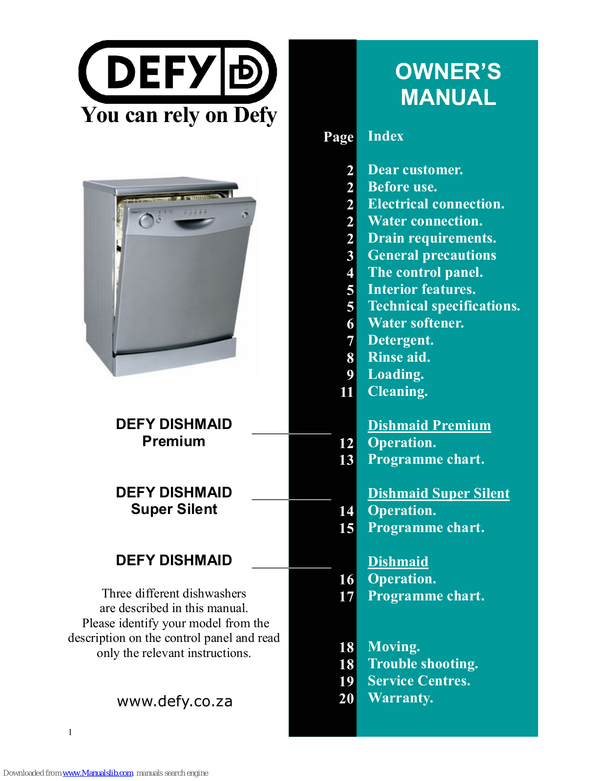 Defy DISHMAID PREMIUM, Dishmaid Super Silent, Dishmaid Owner's Manual