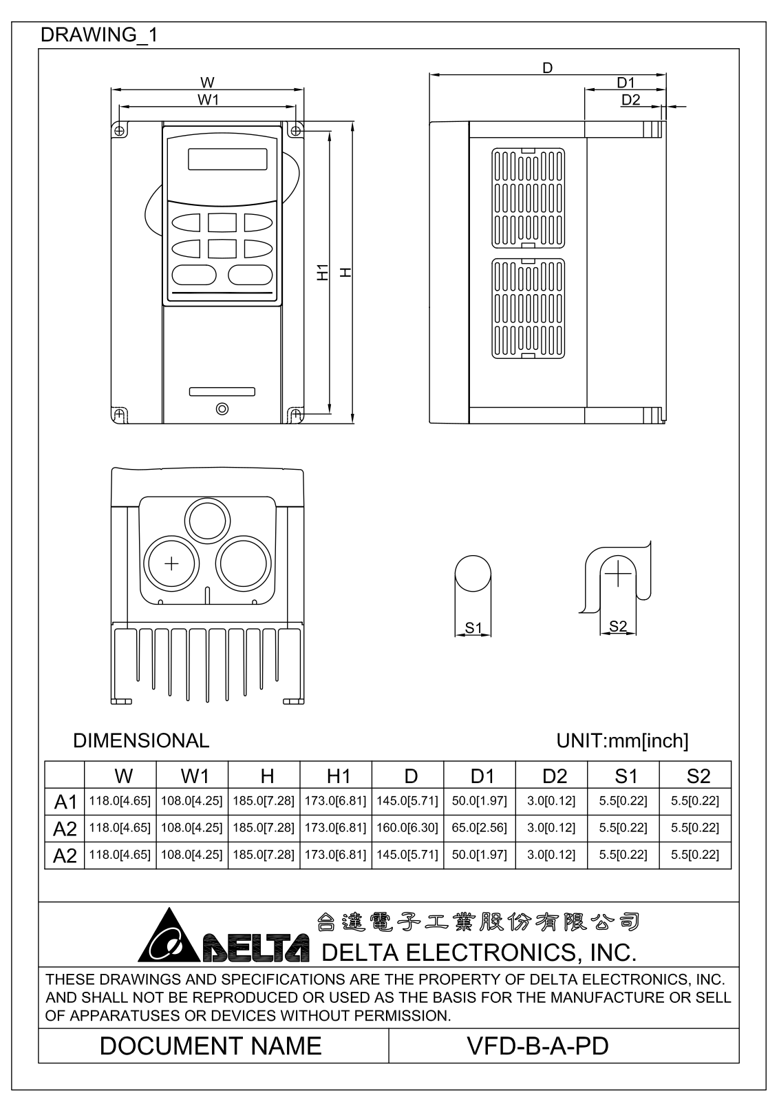 Delta Products VFD-B-A-PD Dimensional Sheet