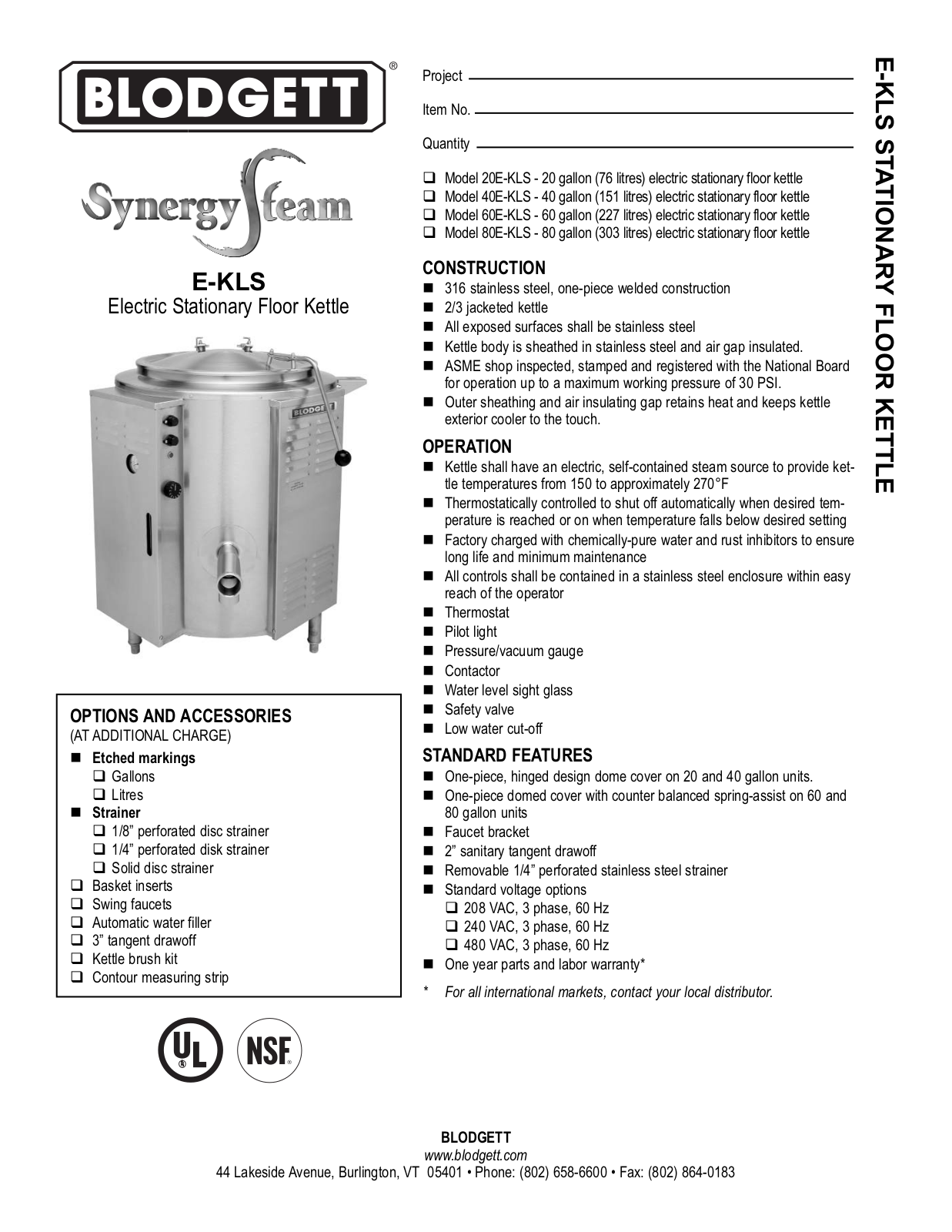 Blodgett 40E-KLS, 60E-KLS, 80E-KLS General Manual