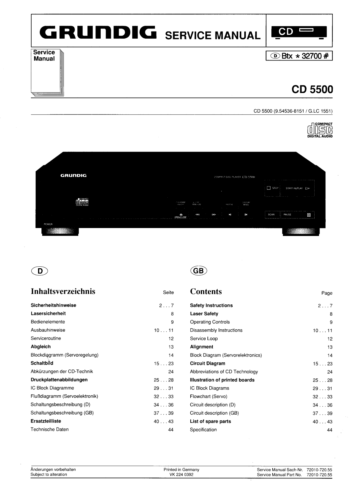 Grundig CD-5500 Service manual