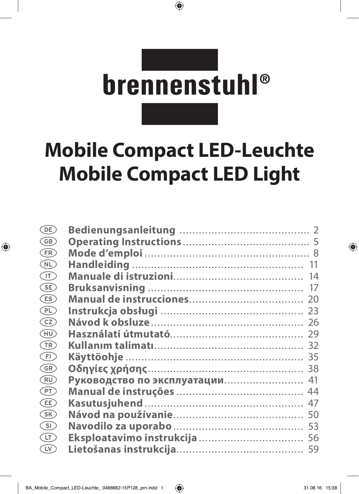 Brennenstuhl Mobile Compact LED Light Operating Instructions