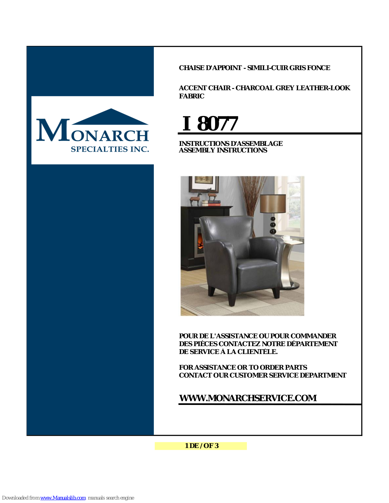 Monarch Specialties I 8077 Assembly Instructions Manual