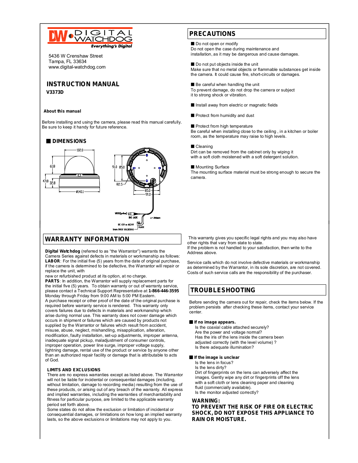 Digital Watchdog DWC-V3373D User Manual