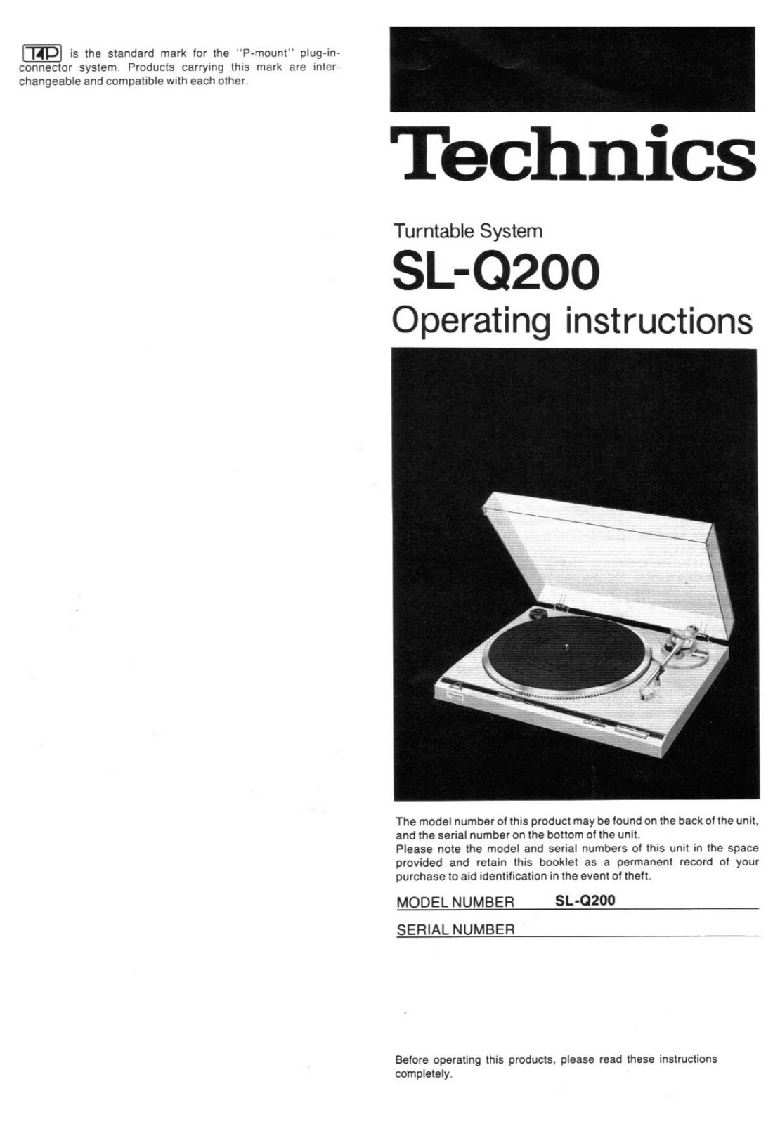 Technics SL-Q-200 Owners Manual