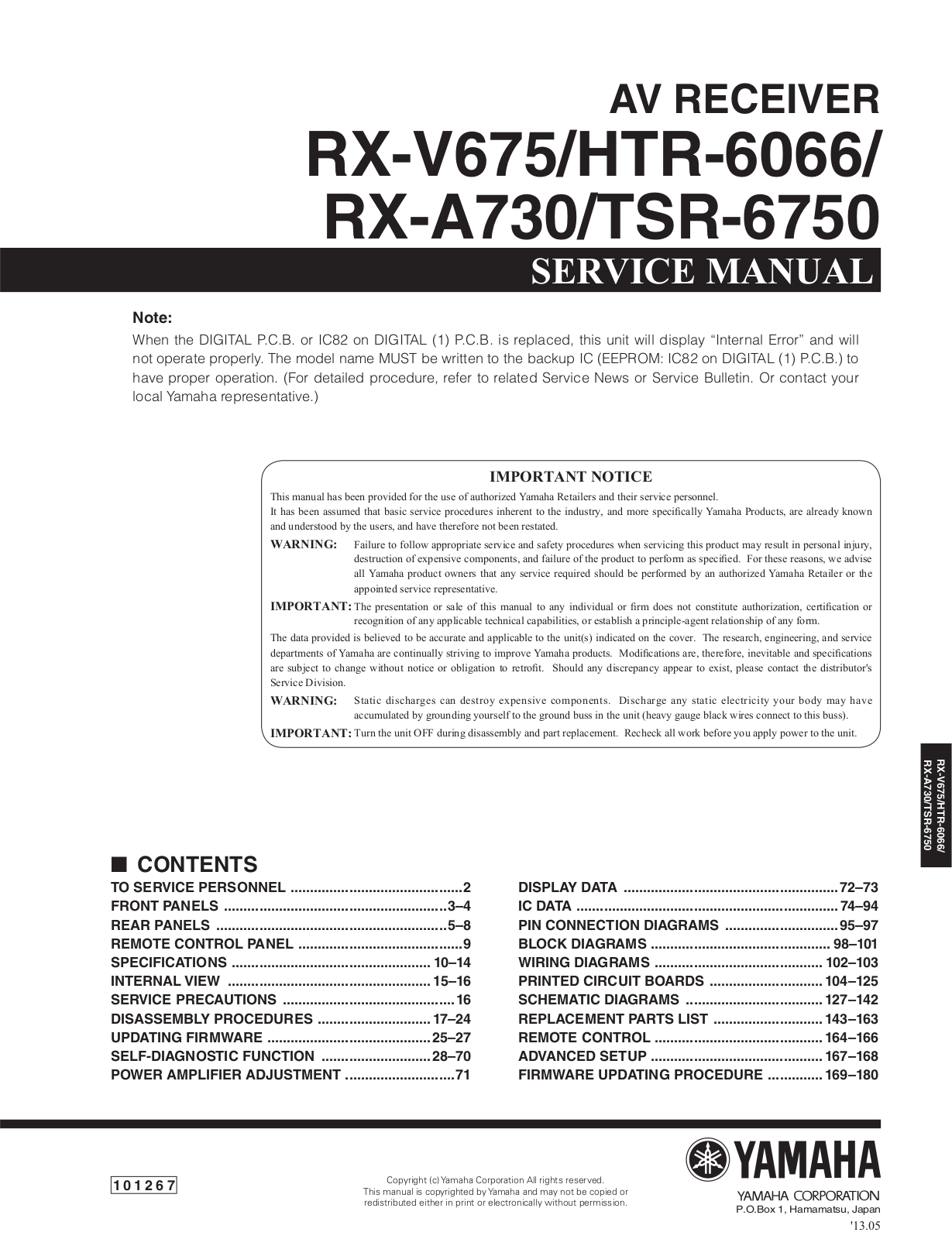 Yamaha TSR-6750, RXV-675, HTR-6066 Service Manual