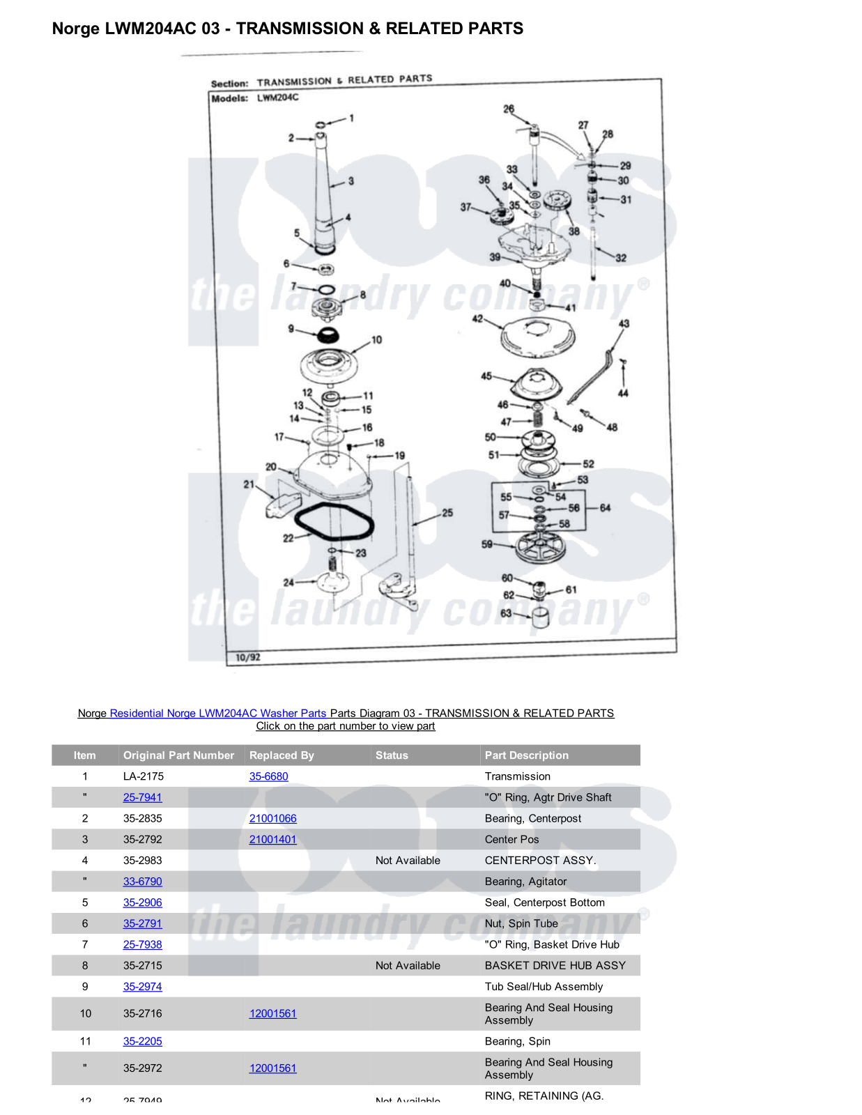 Norge LWM204AC Parts Diagram