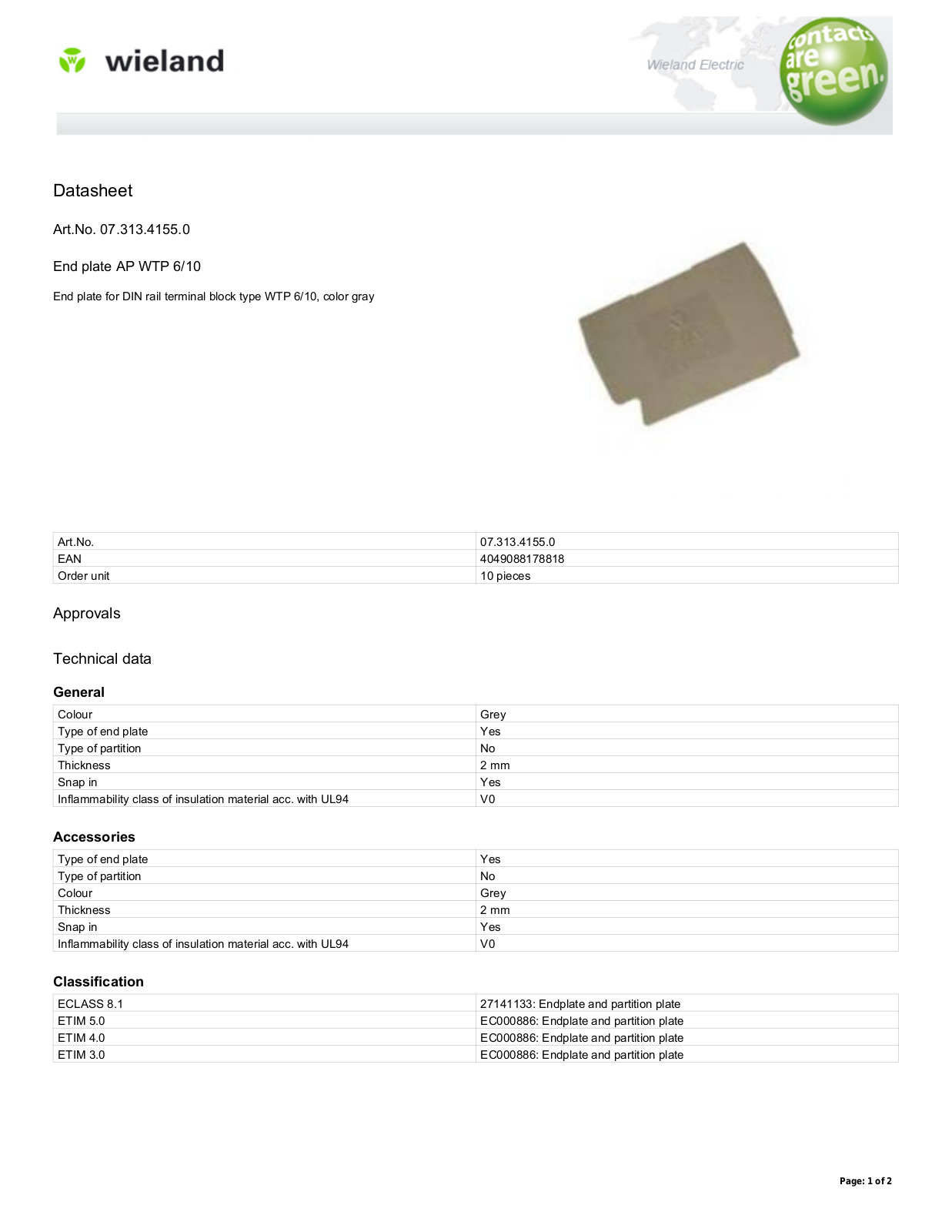 Wieland 07.313.4155.0 Data Sheet