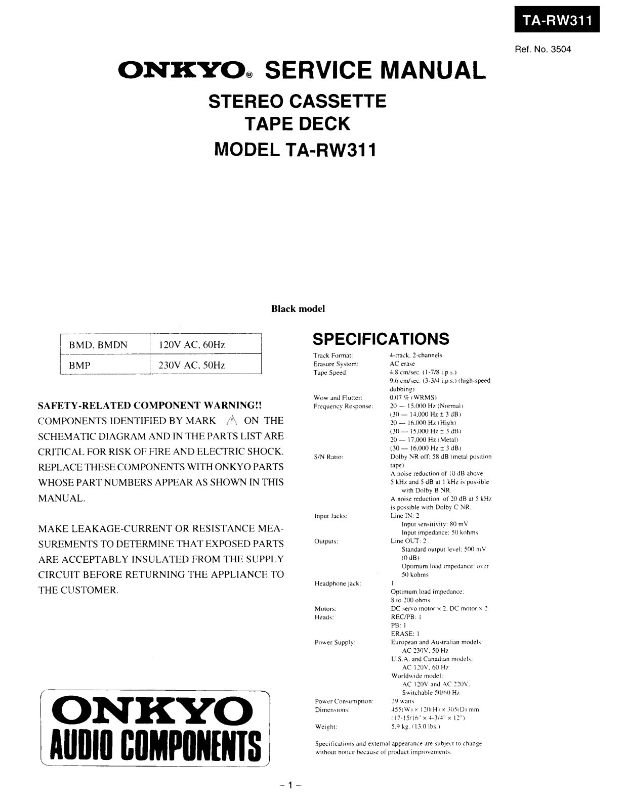 Onkyo TARW-311 Service manual