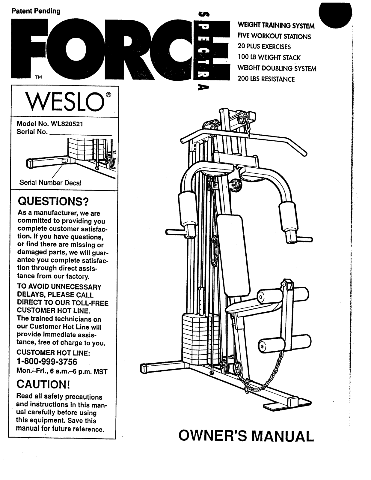Weslo WL820521 Owner's Manual