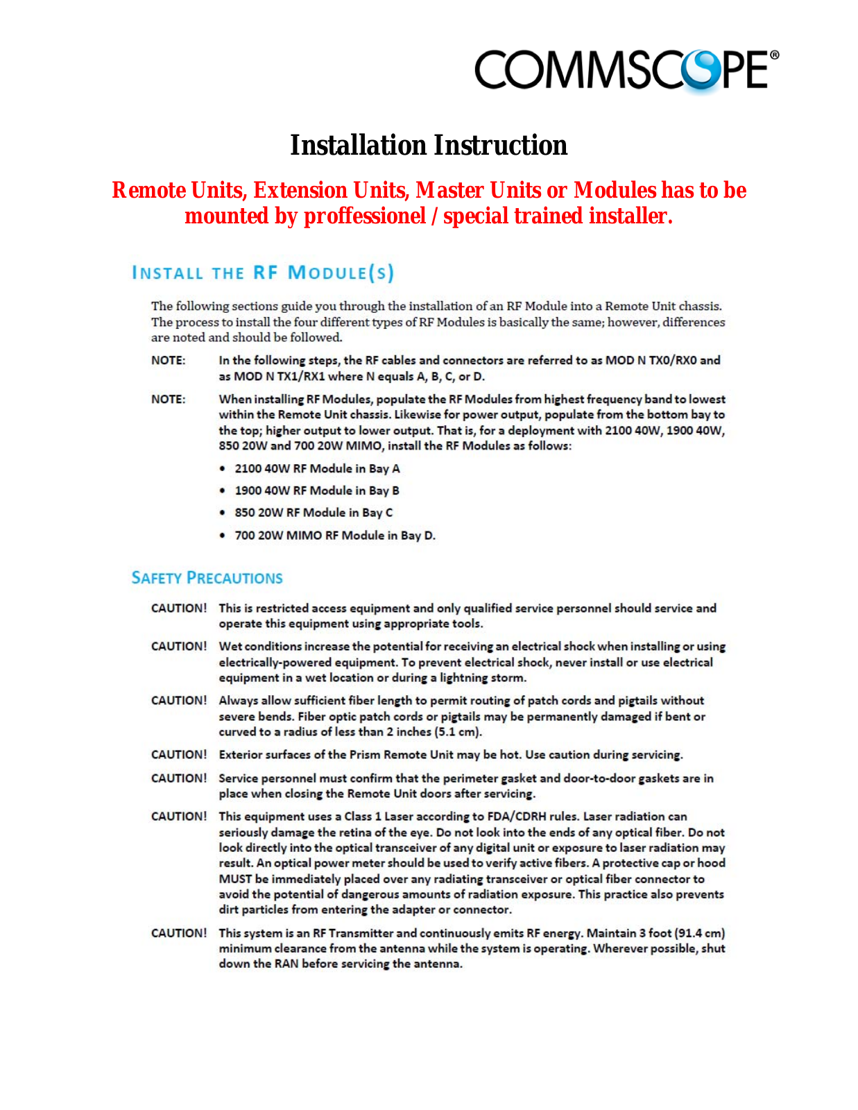 ADC PSM25TDH Installation Instruction