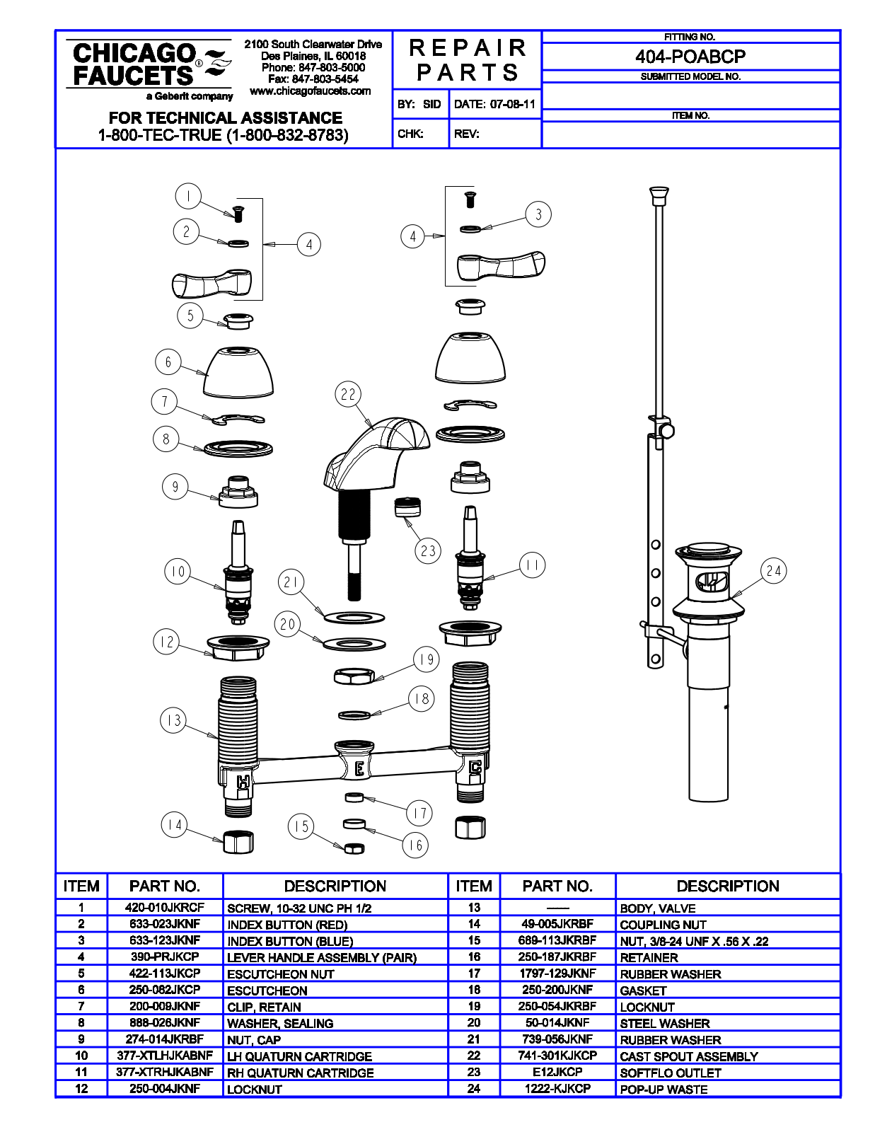 Chicago Faucet 404-POAB Parts List