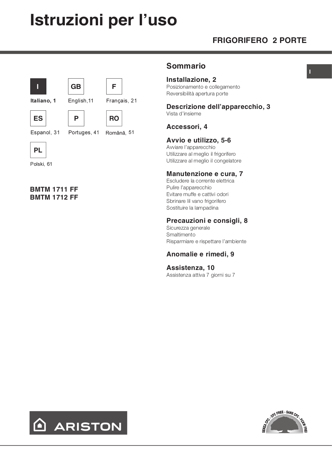 HOTPOINT BMTM 1712 FF User Manual