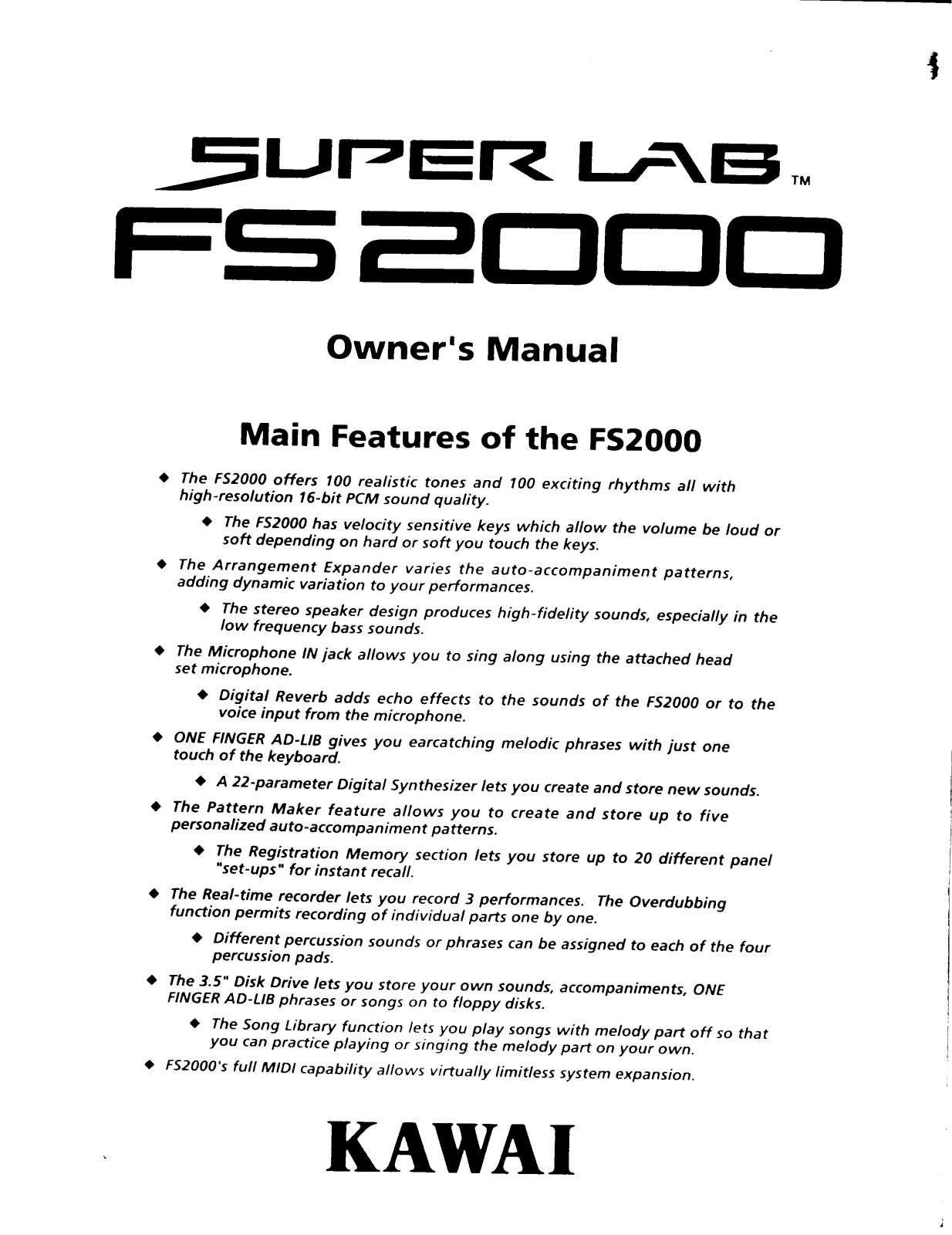 Kawai FS2000 User Manual