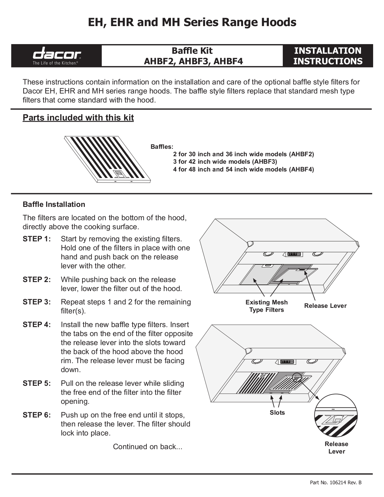 Dacor EH3612SCH Installation Instructions EH_EHR_MH Baffle Installs PDF [0.5 MB]