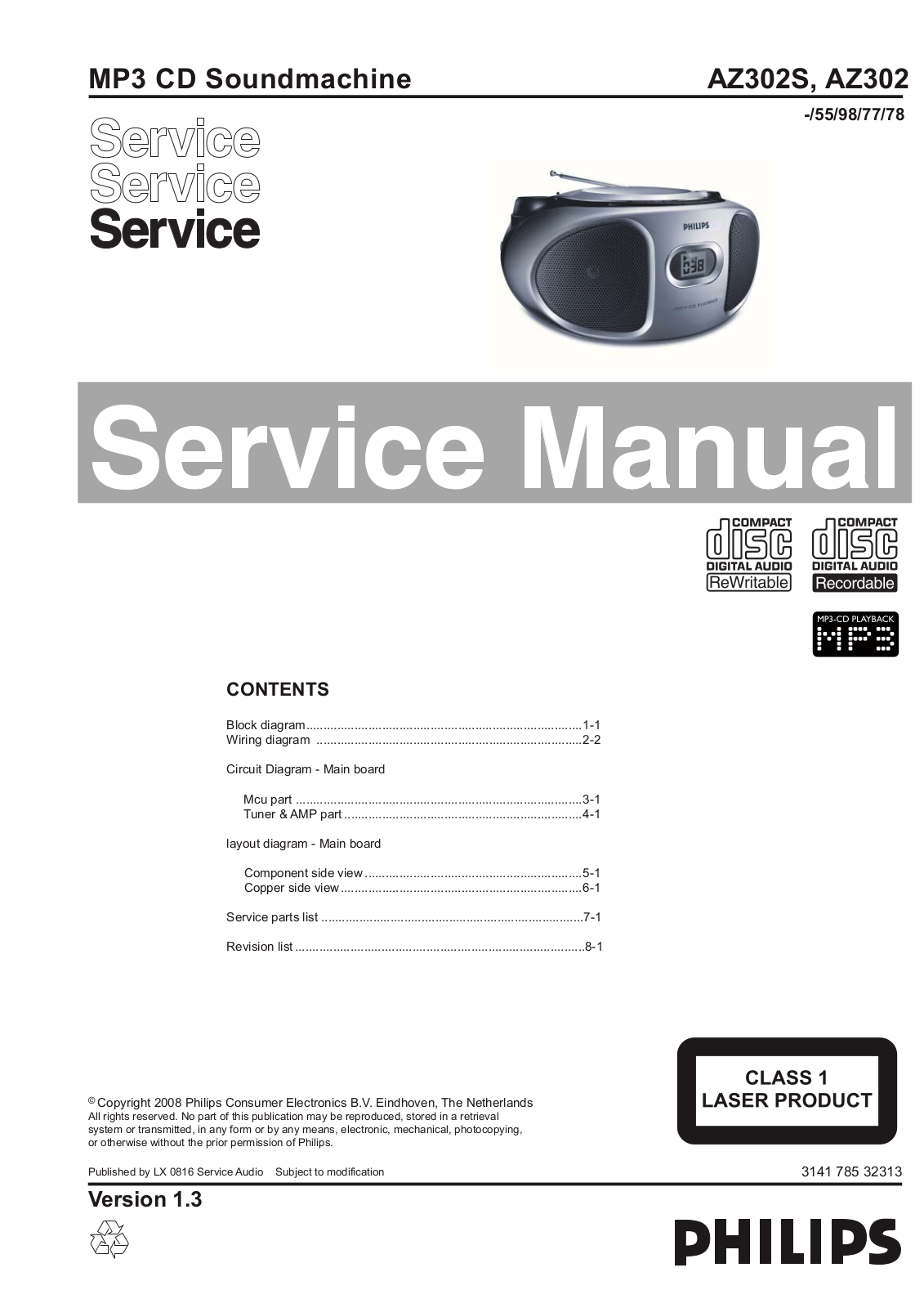 Philips AZ-302-S, AZ-302 Service Manual
