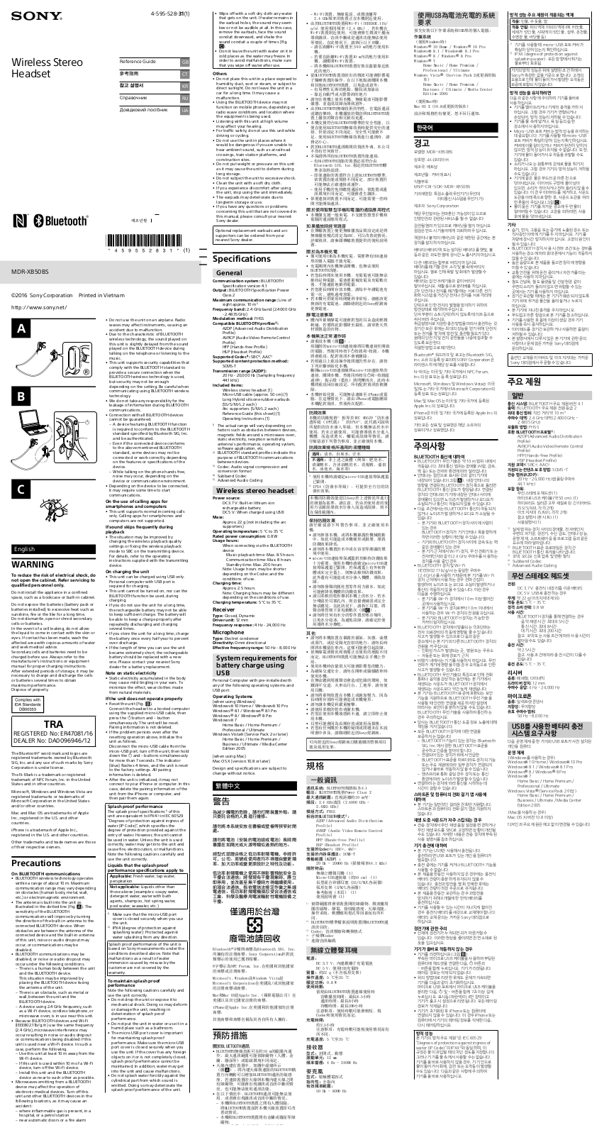 Sony MDRXB50BS User Manual