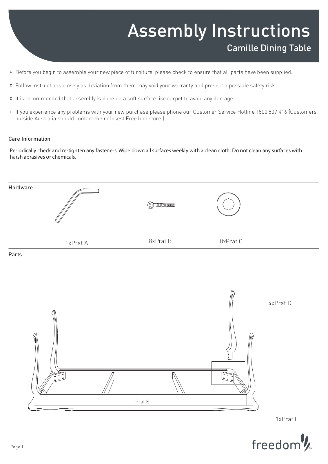 Freedom Camille Dining Table Assembly Instruction