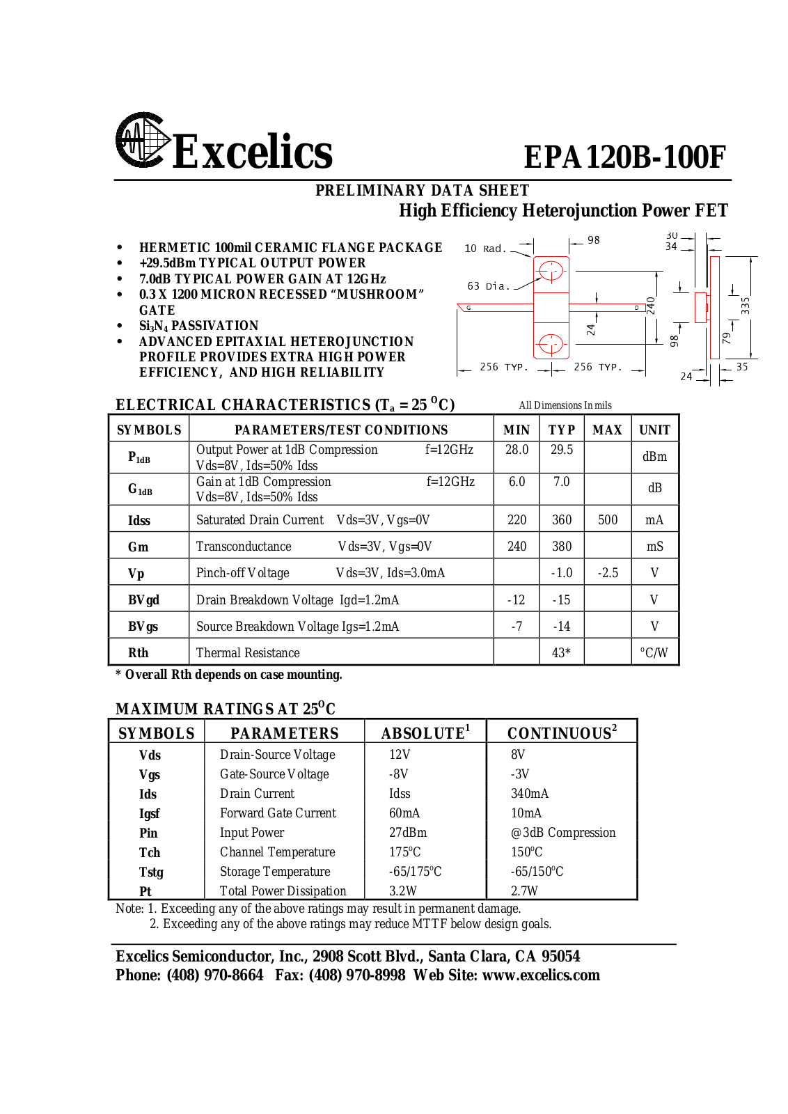 Excelics EPA120B-100F Datasheet