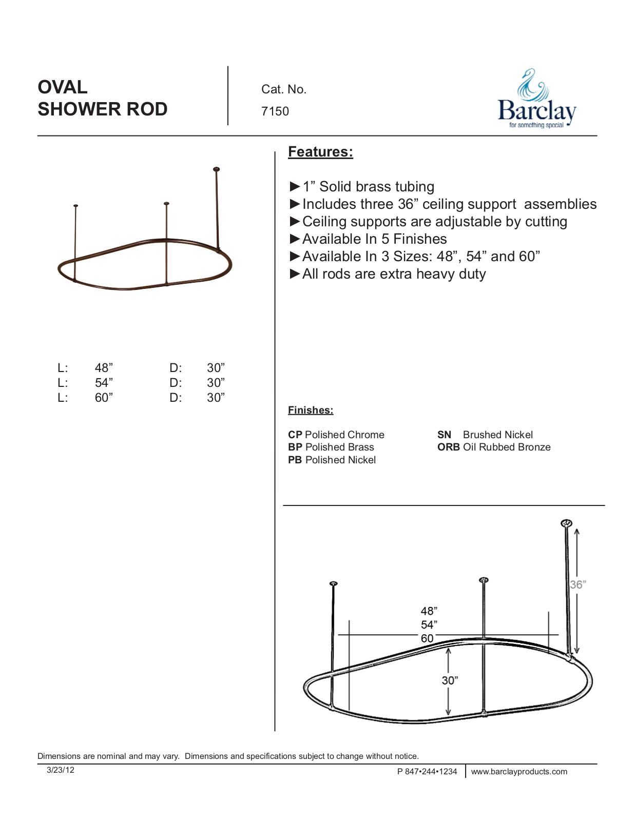 Barclay 715060PB Specifications