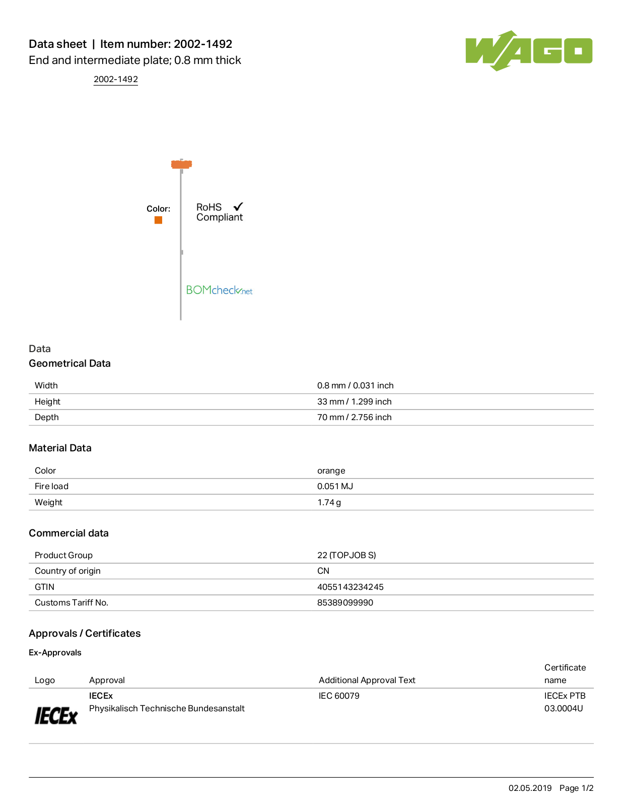 Wago 2002-1492 Data Sheet