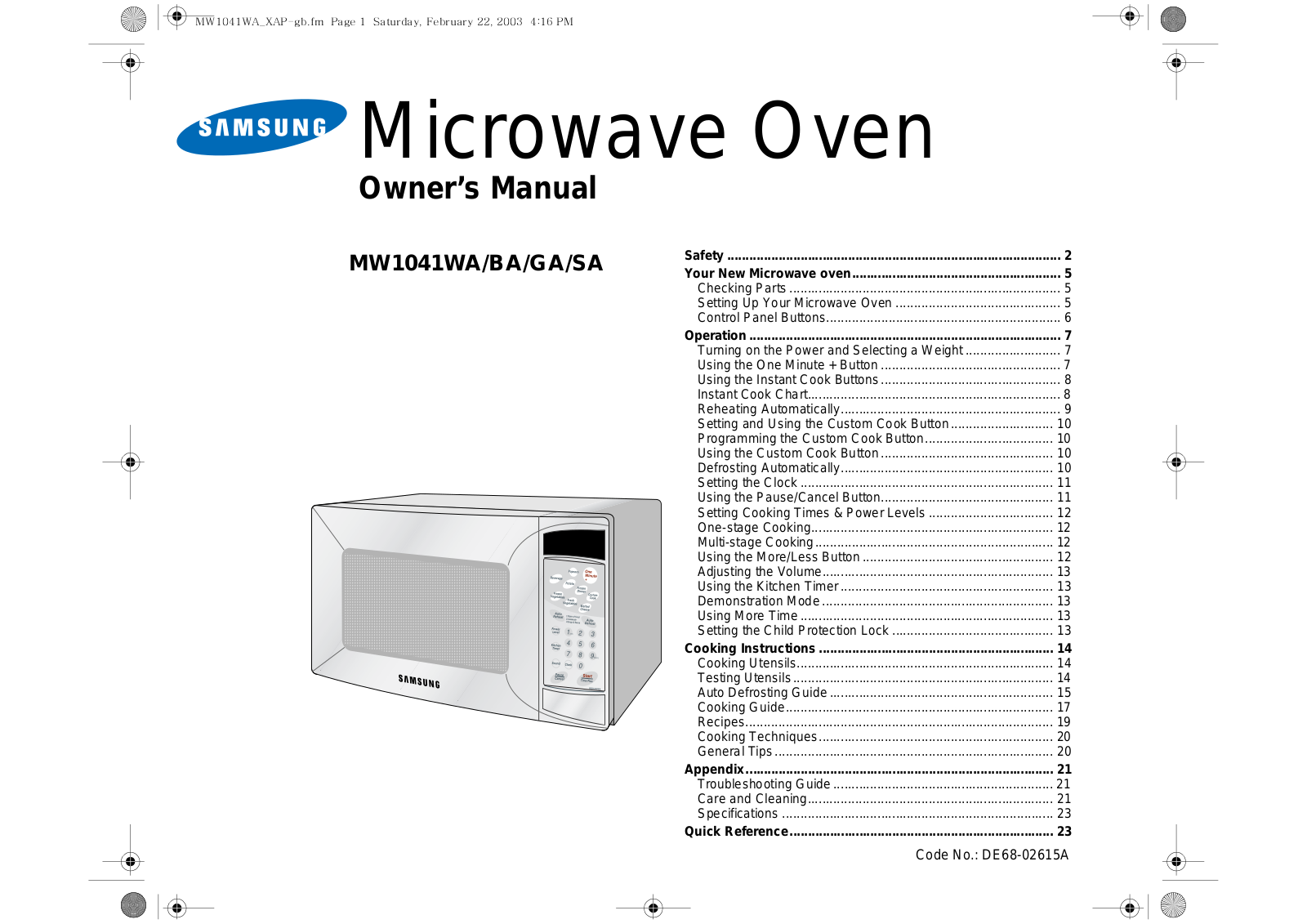 Samsung MW1041WA User Manual