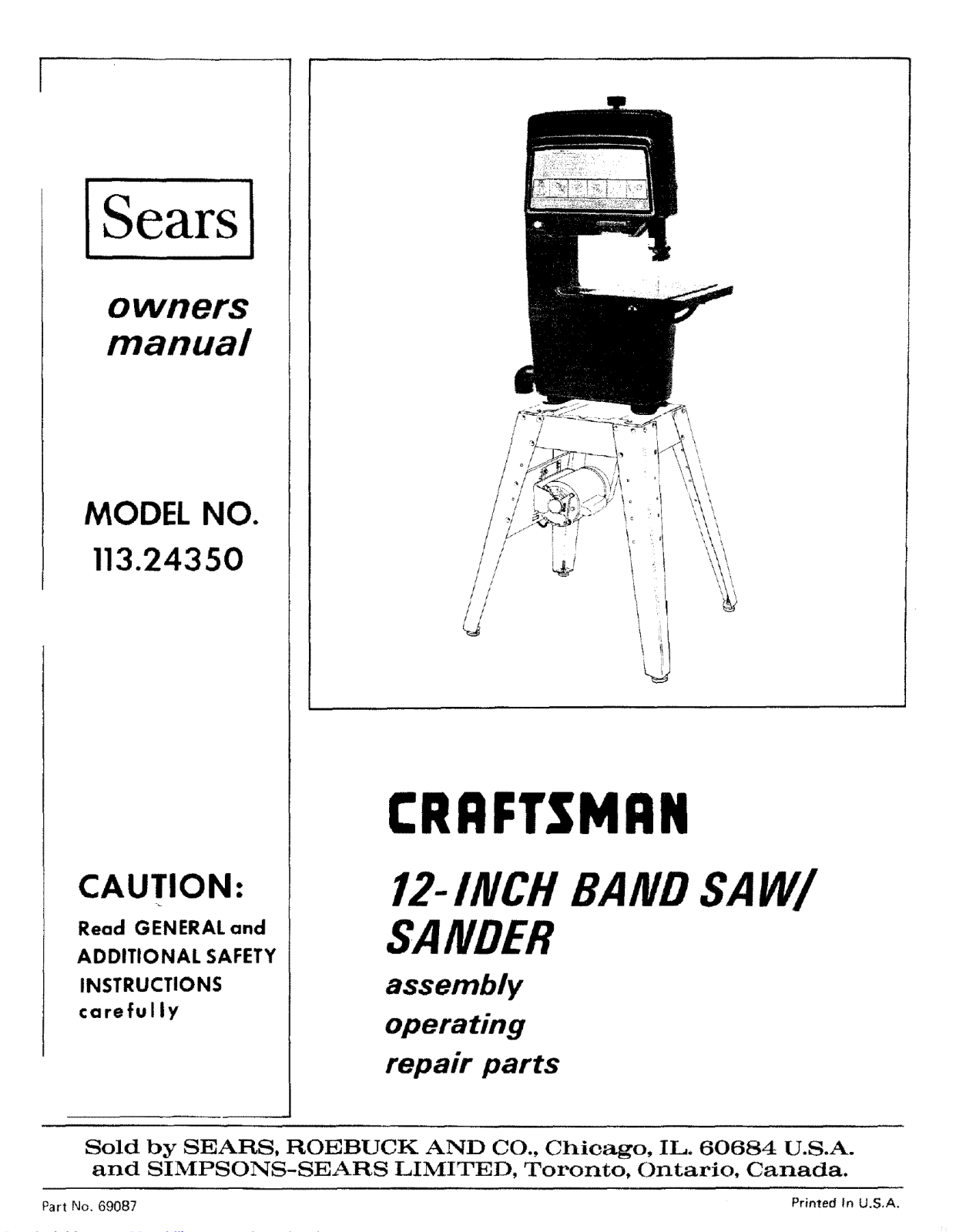 Craftsman 113.24350 Owner's Manual