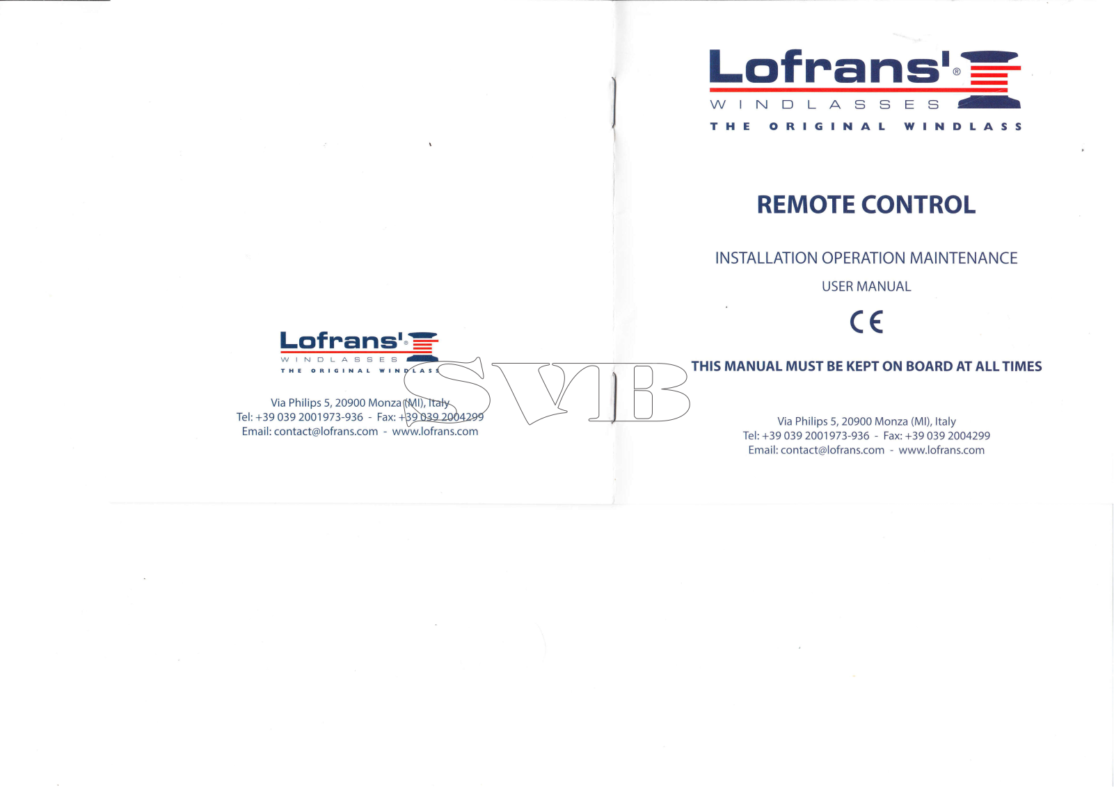 LOFRANS REMOTE CONTROL User guide - ManualMachine.com