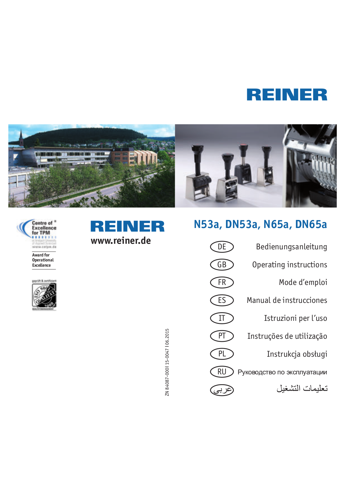 Reiner N53a, DN53a, N65a, DN65a Operating Instructions Manual