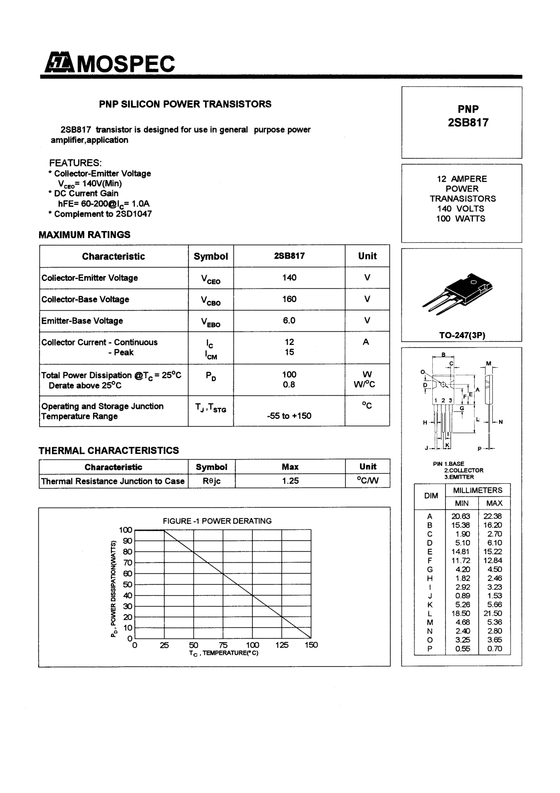 MOSPEC 2SB817 Datasheet