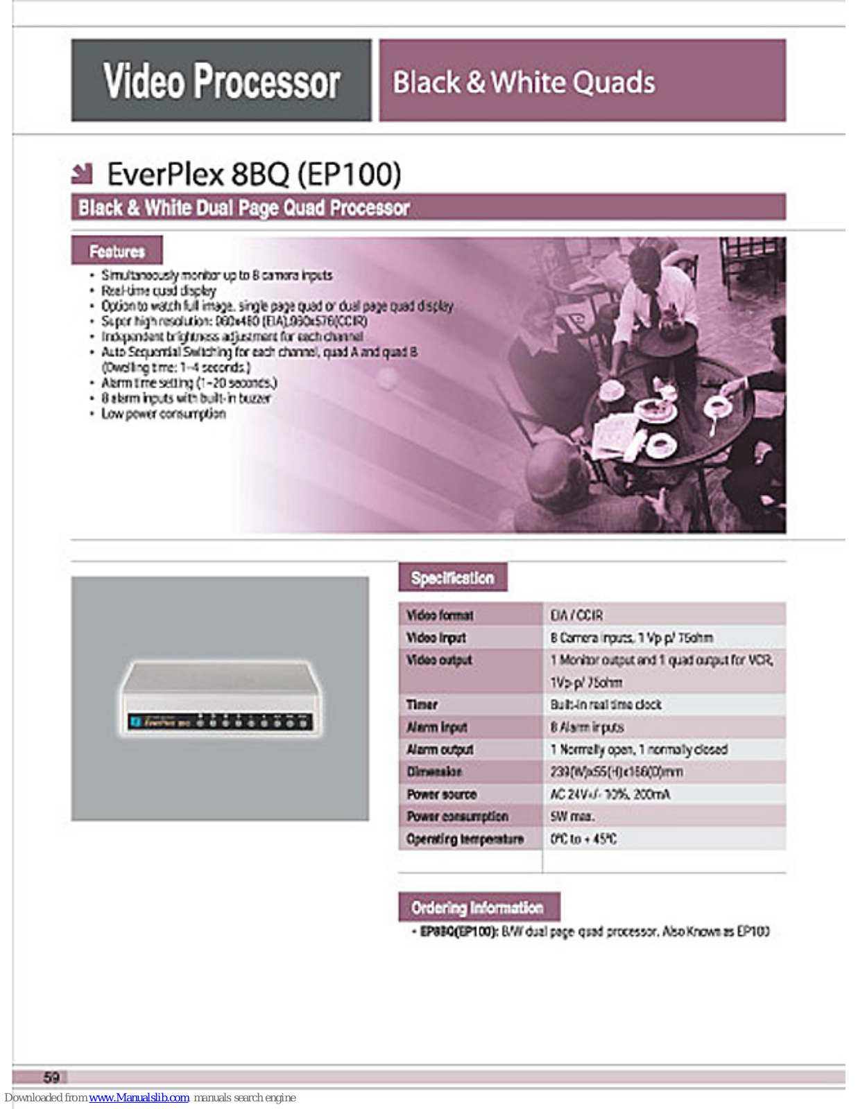 EverFocus EP8BQ, EP100, EverPlex 8BQ Specifications