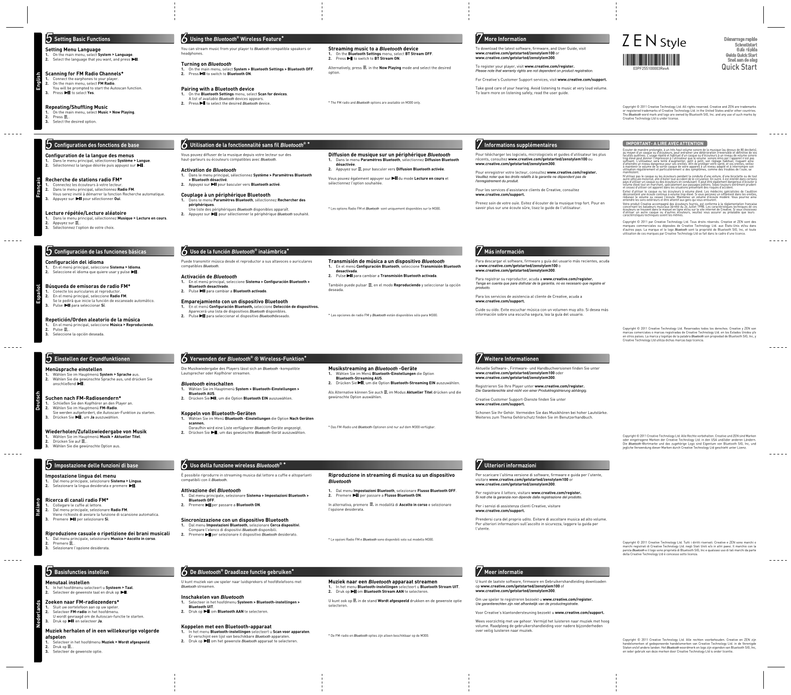 Creative ZEN STYLE M300 QUICK START GUIDE