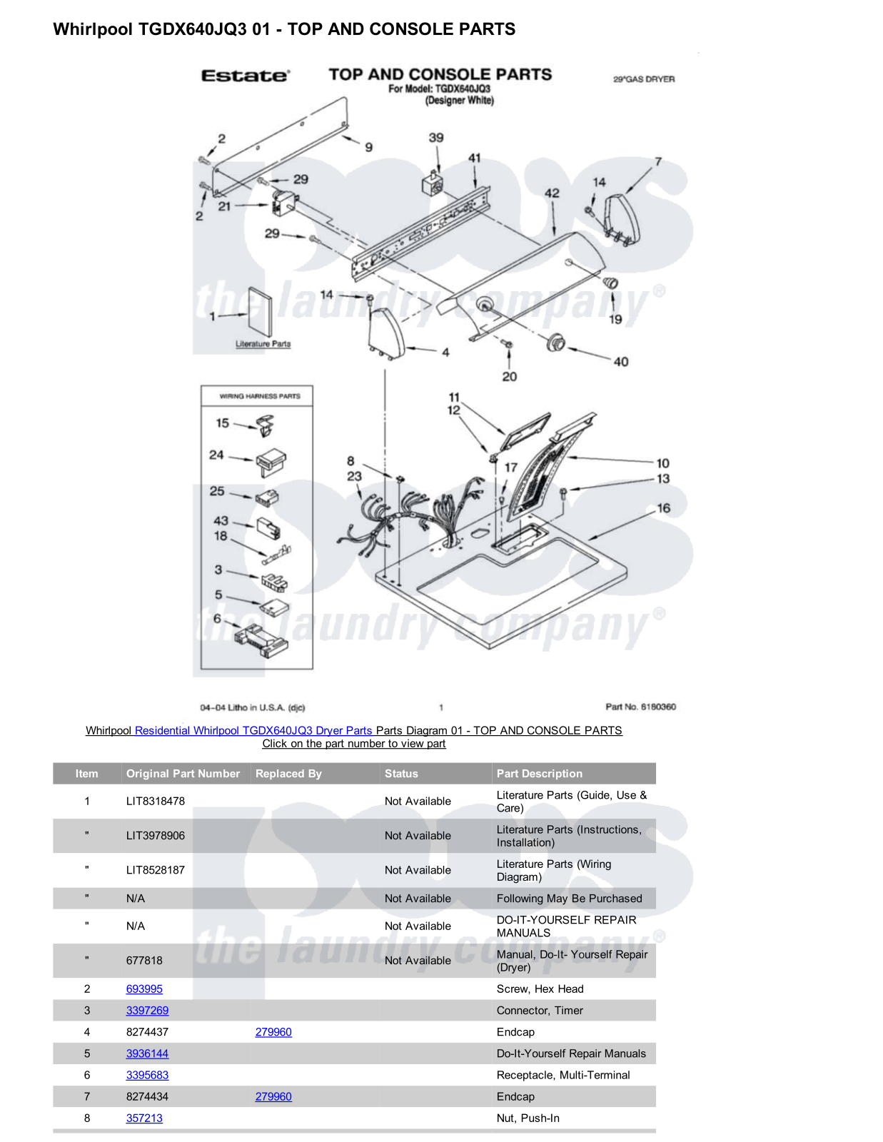 Whirlpool TGDX640JQ3 Parts Diagram