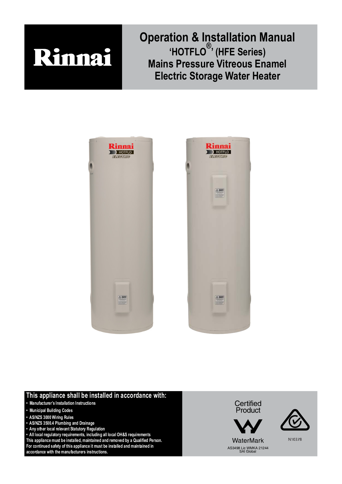 Rinnai EHF80S36 User Manual