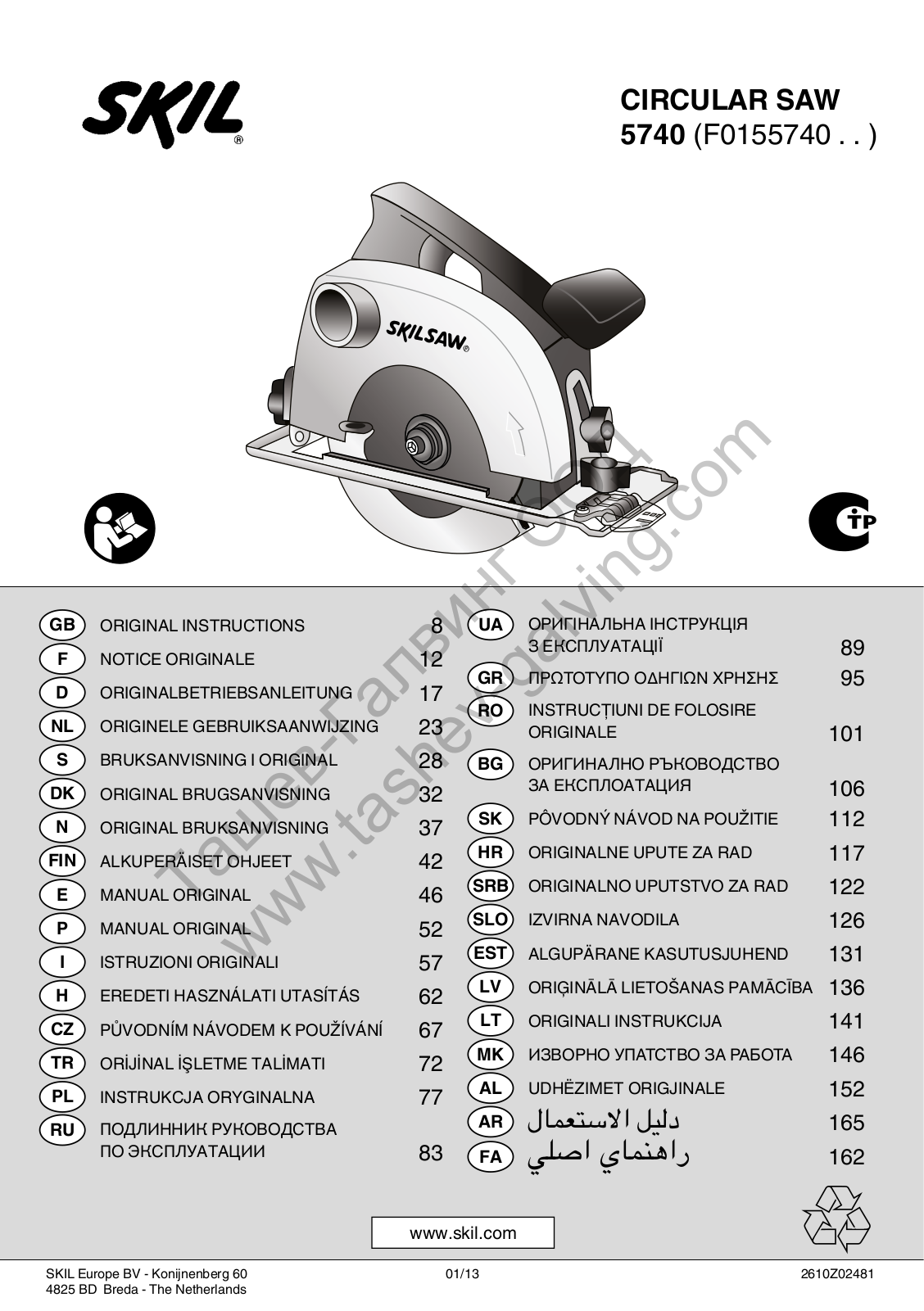 Skil 5740, F0155740 Series, Masters F0155940 Series, Masters 5940, 5155 Original Instructions Manual