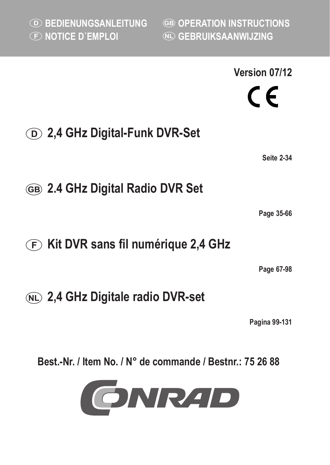 Conrad 75 26 88 Operating Instructions