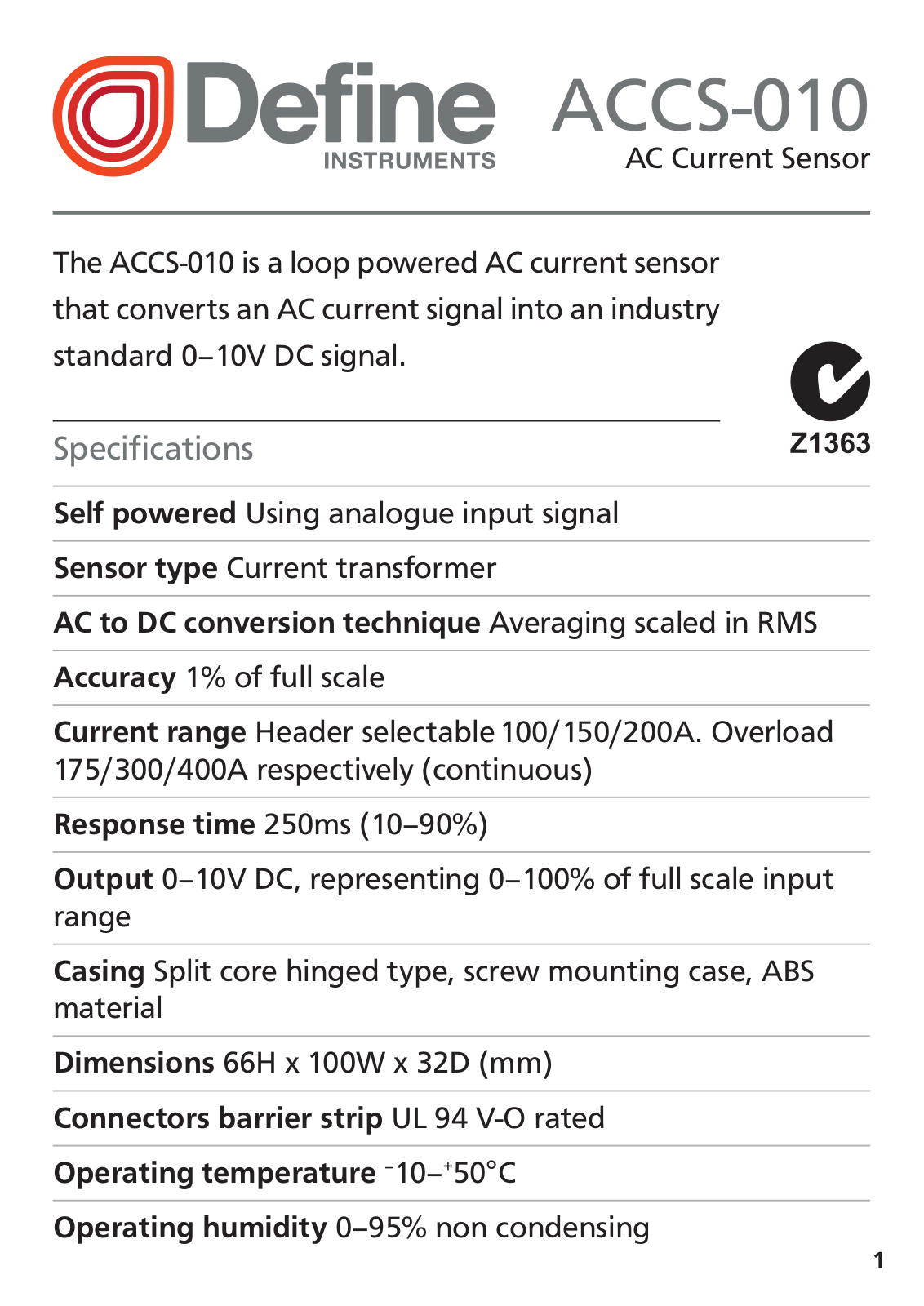 Define Instruments ACCS-010 Operating Manual