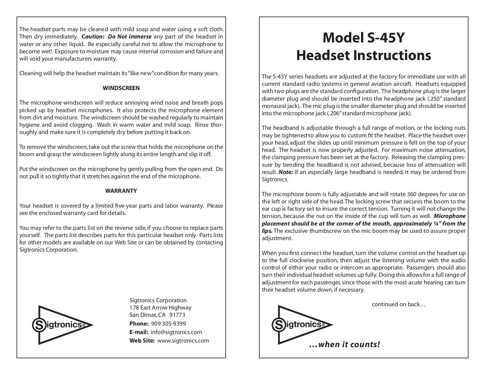 Sigtronics S-45Y User Manual