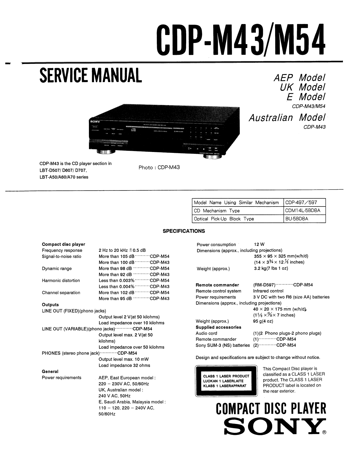 Sony CDPM-43 Service manual