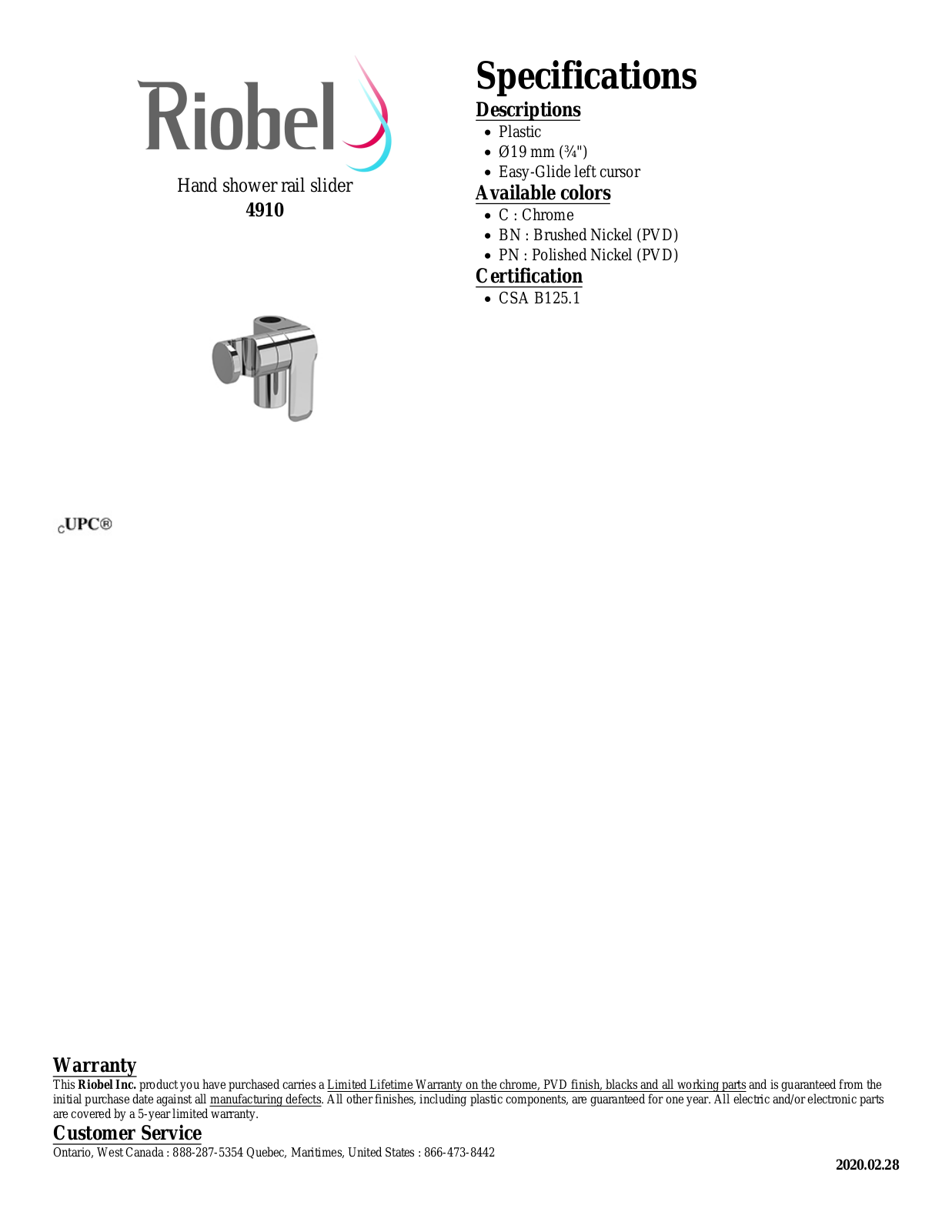 Riobel 4910C Specifications - ManualMachine.com