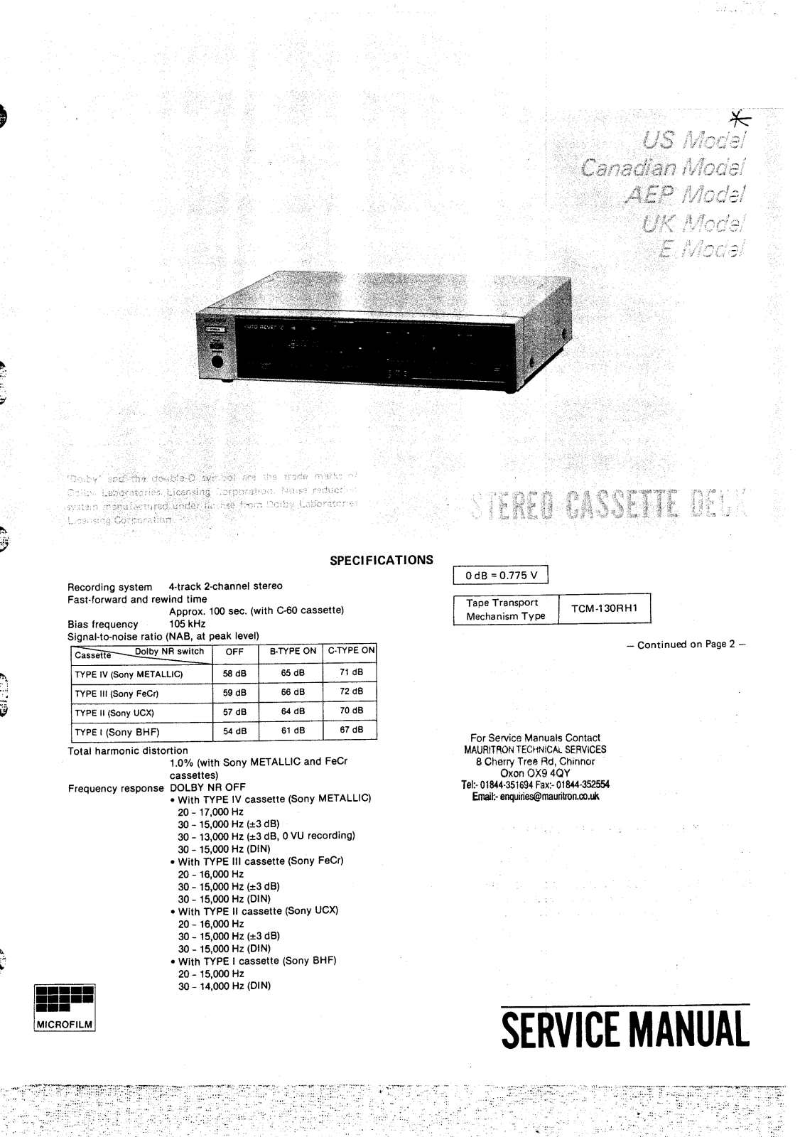 Sony TC-V-7 Service manual