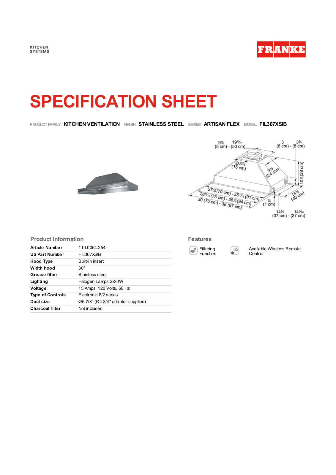 Franke Foodservice FIL307XSIB User Manual