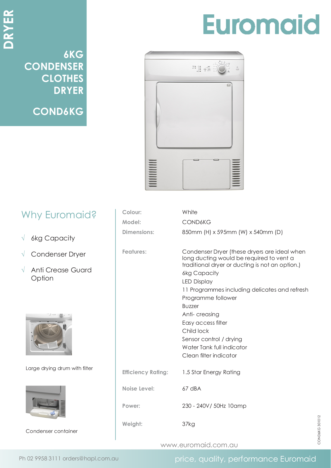 Euromaid COND6KG Product Sheet