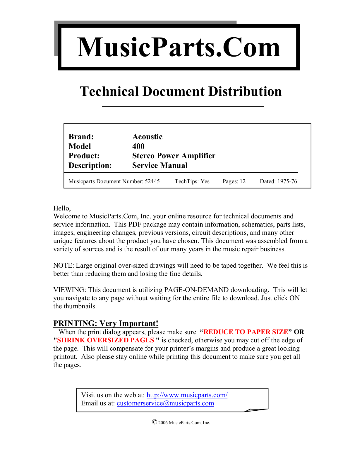 MusicParts 400 Technical Document