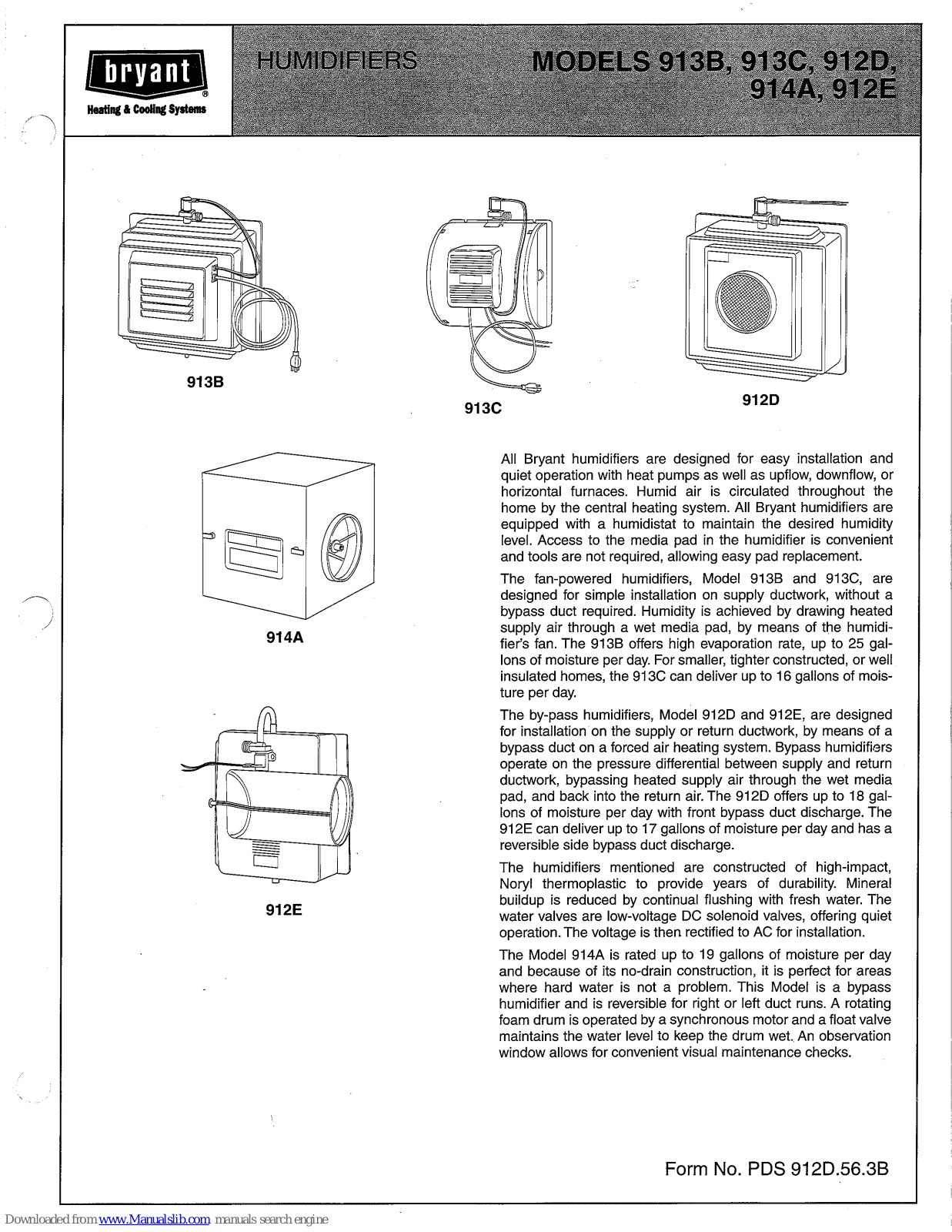 Bryant 913B, 913C, 914A, 912D Product Information Sheet