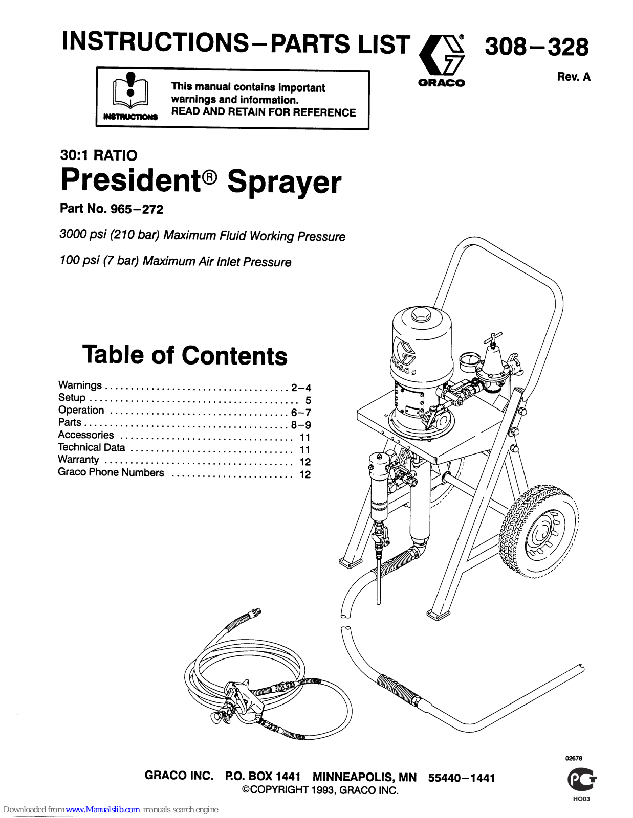 Graco President 965-272, President Instructions-parts List Manual