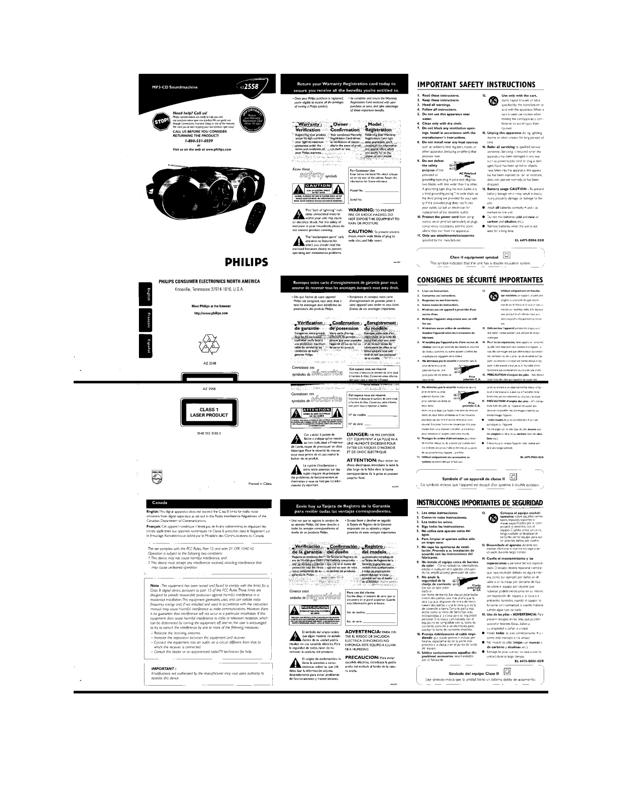 Philips AZ2558-17 User Manual