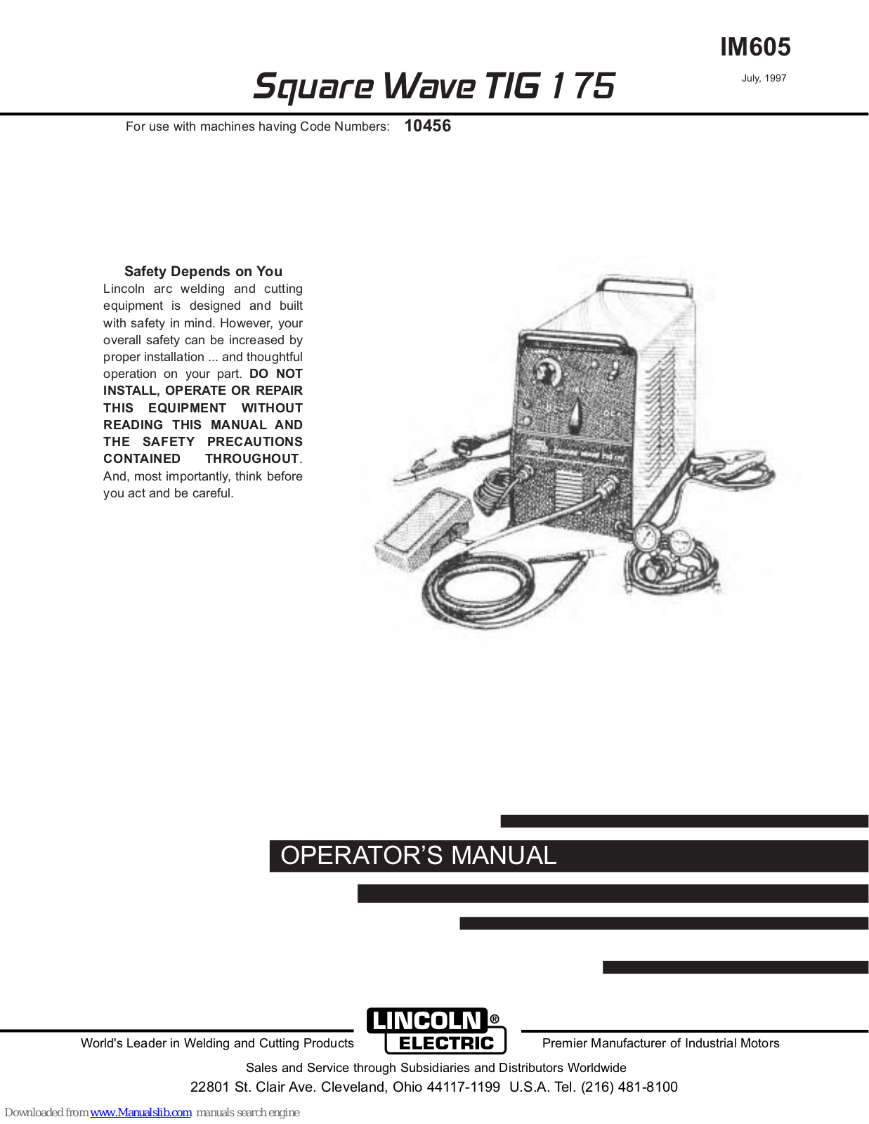 Lincoln Electric SQUARE WAVE TIG 175 IM605, Square Wave TIG 175 Operator's Manual