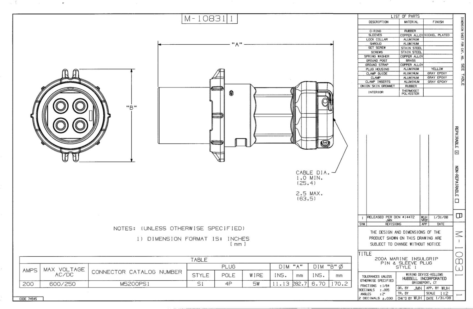 Hubbell M5200PS1 Reference Drawing