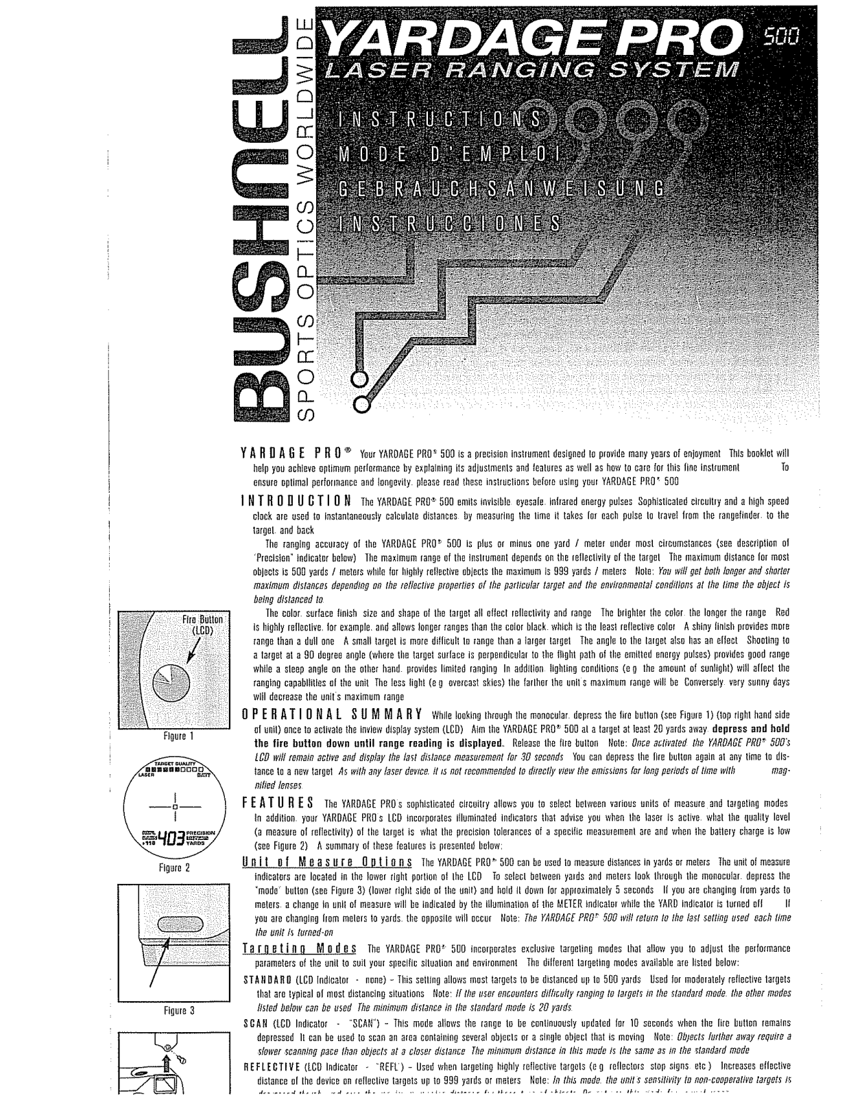 Bushnell Yardage Pro 500 Instruction Manual